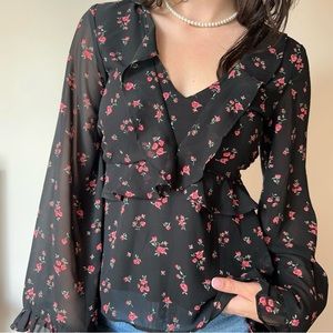 H&M Divided Dainty Rosebud Floral Print Long Sleeve Ruffle Blouse  Size S Boho